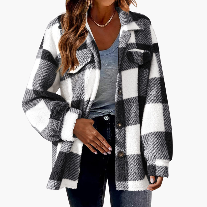 Women's Casual Plaid Fleece Jacket with Buttons | Altivaro