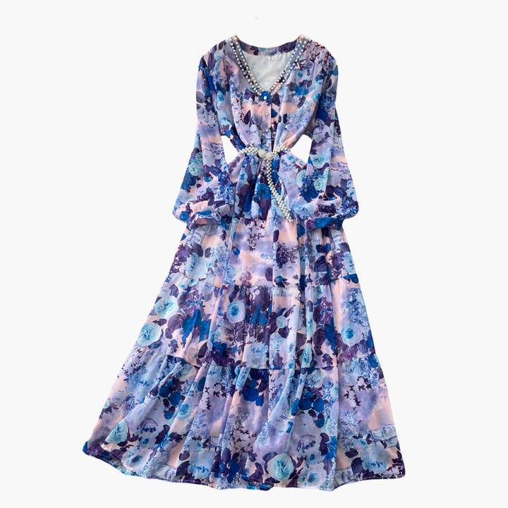 Abito Lungo Donna Floreale Rosa Chiffon Elegante Estivo Casual | Altivaro