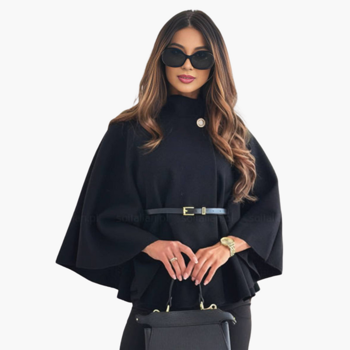 Cappotto Poncho Corto Donna con Bottoni Cintura Maniche Ampie | Altivaro