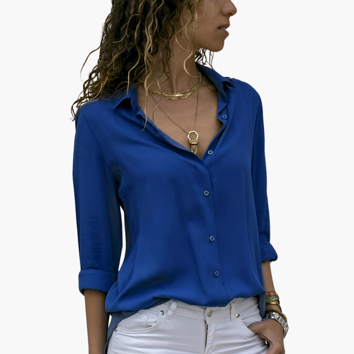 Camicia Donna Blouse a Maniche Lunghe Chiffon Scollo a V | Altivaro-Altivaro