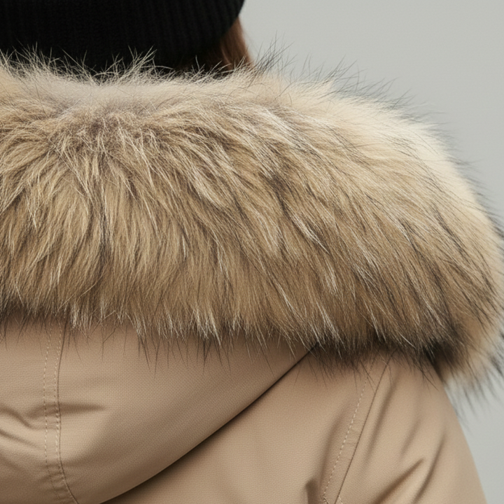 Damen Winterdaunenjacke mit Kapuze aus Kunstpelz | Altivaro