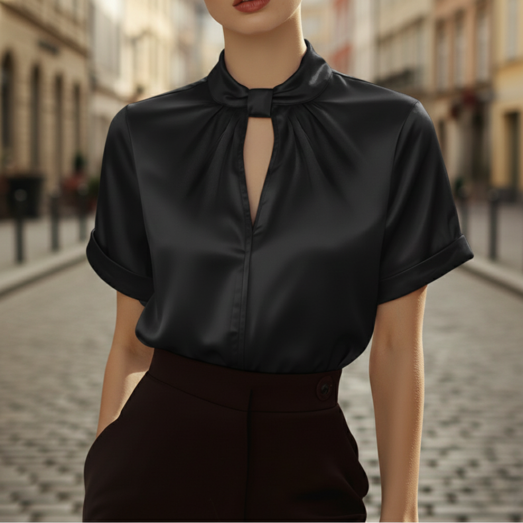 Women's Satin Shirt Elegant Knot Neckline | Altivaro