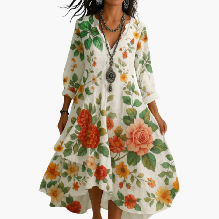 Donna Abito V-Neck Floreale Bohemien Casual Elegante | Altivaro