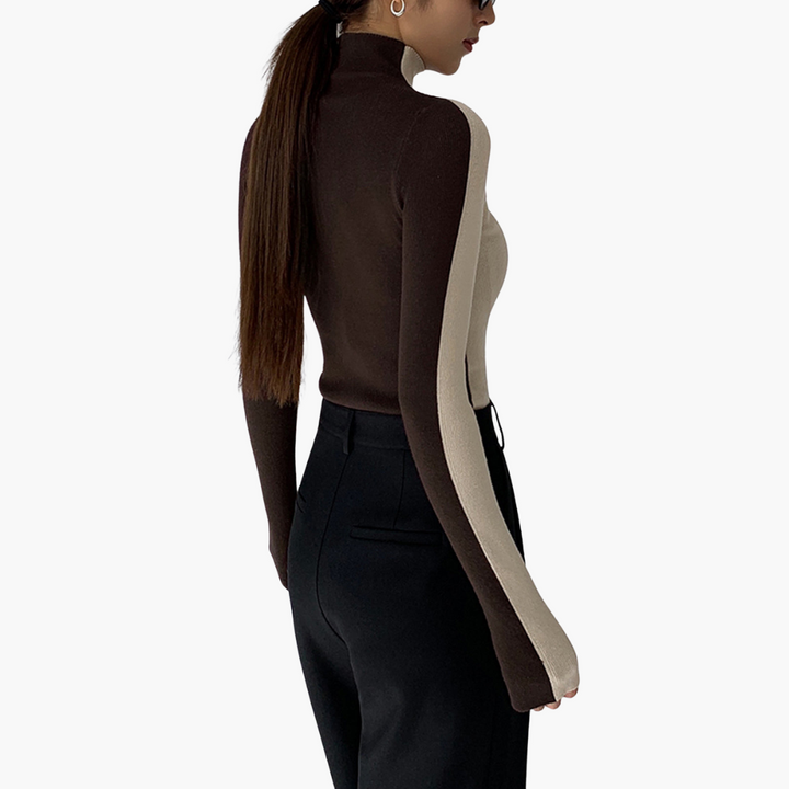 Maglia Dolcevita Donna Bicolore Maniche Lunghe in Maglia | Altivaro