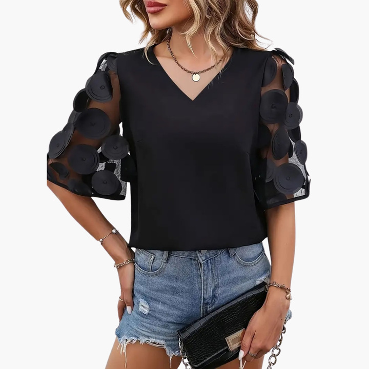 Blouse Elegante Donna V-Collo Maniche a Rete Pois | Altivaro-Altivaro