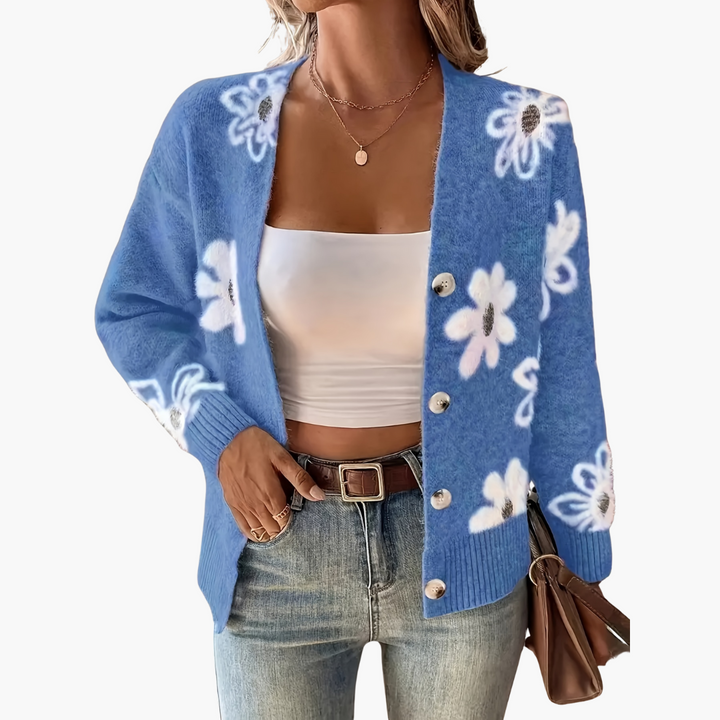 Cardigan Donna in Maglia con Fiori Con Bottoni | Altivaro