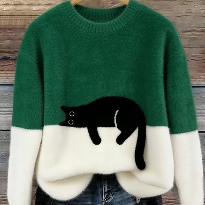 Maglione Donna Effetto Peluche con Motivo Gatto Girocollo | Altivaro