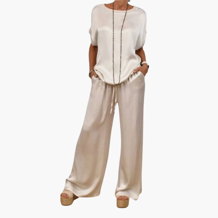 Elegant Women's Set in Satin with Wide Pants | Altivaro