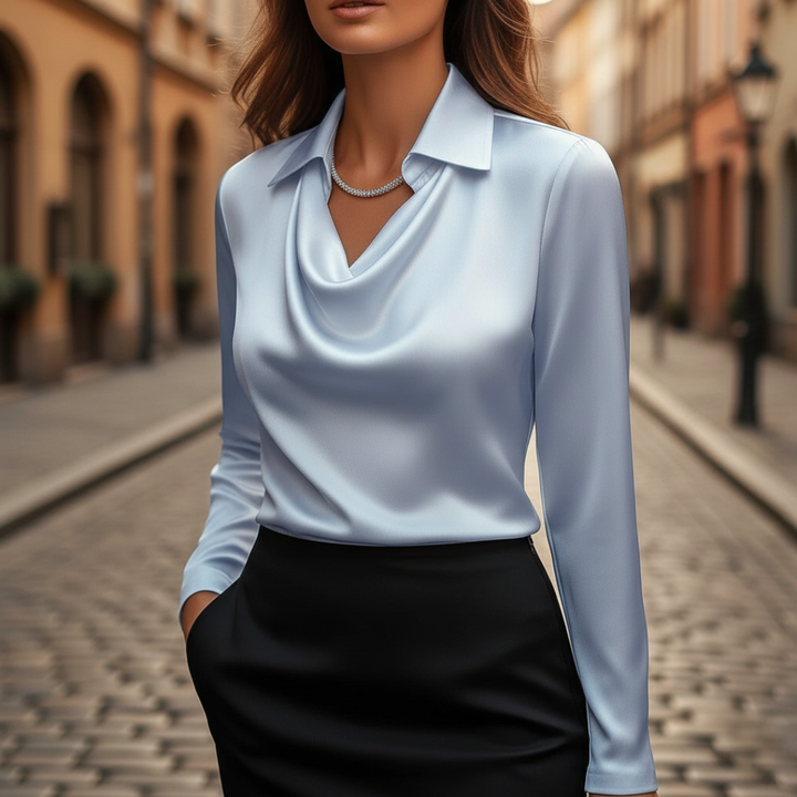 Damen Satinhemd mit Kragen und langen Ärmeln | Altivaro