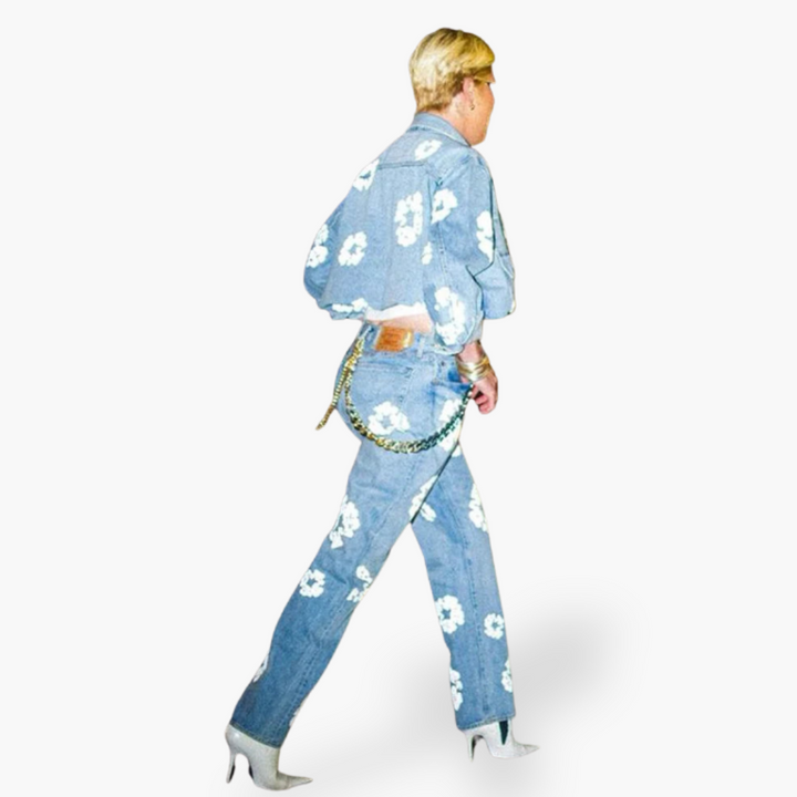 Completo Giacca e Jeans Unisex Denim con Stampa Floreale | Altivaro