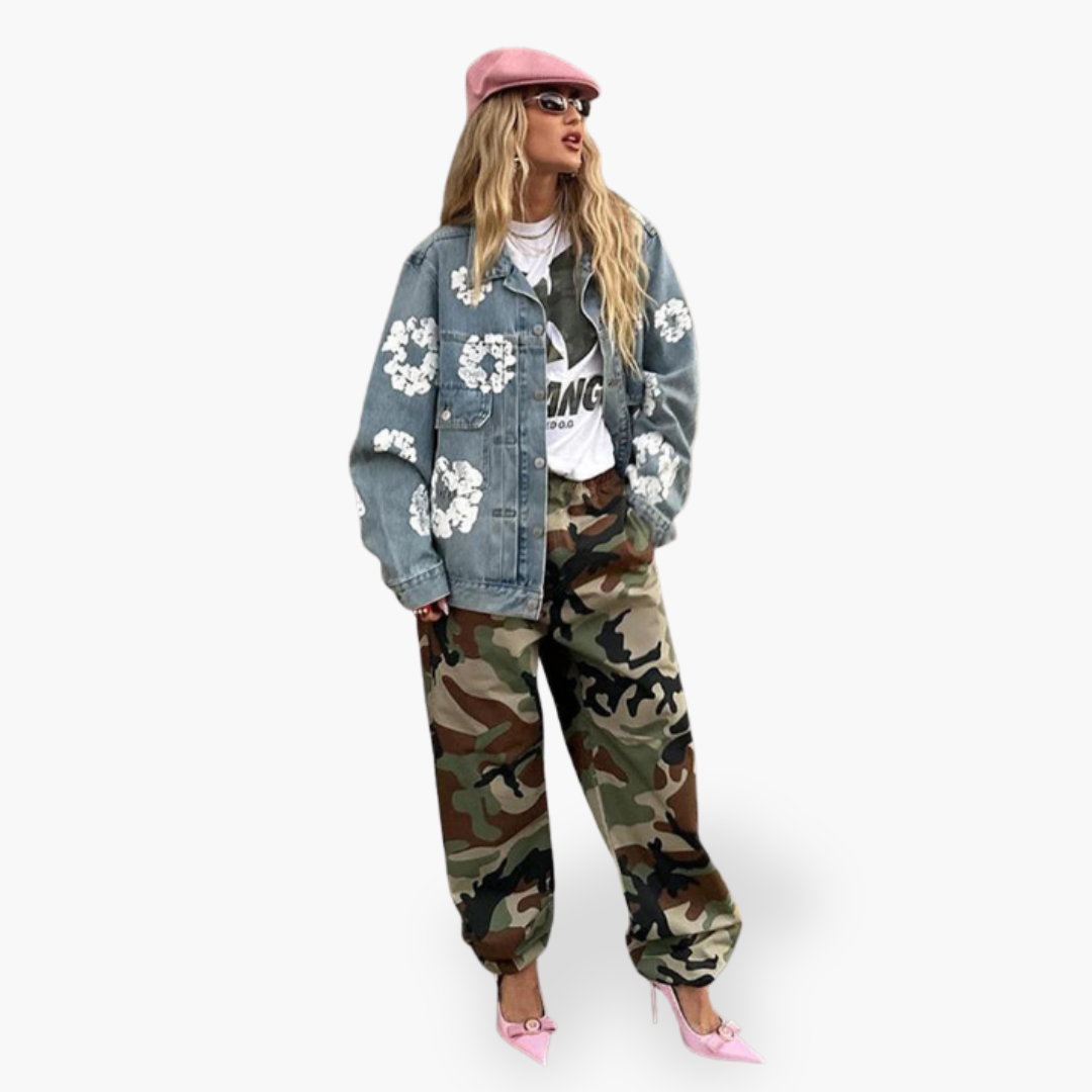 Completo Giacca e Jeans Unisex Denim con Stampa Floreale | Altivaro