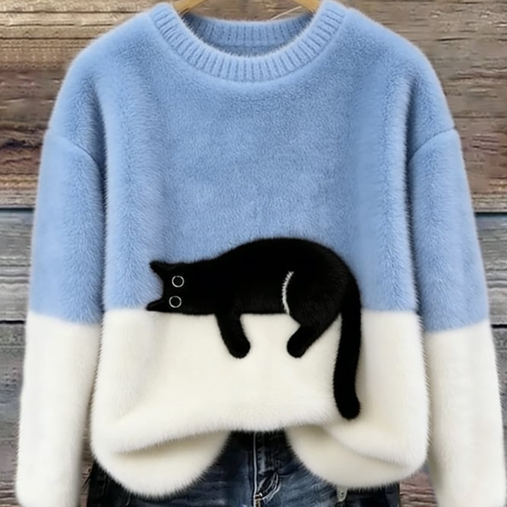 Maglione Donna Effetto Peluche con Motivo Gatto Girocollo | Altivaro