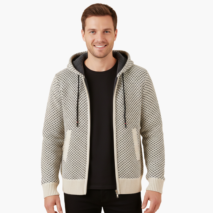 Felpa Uomo con Cappuccio e Zip a Motivo Geometrico | Altivaro