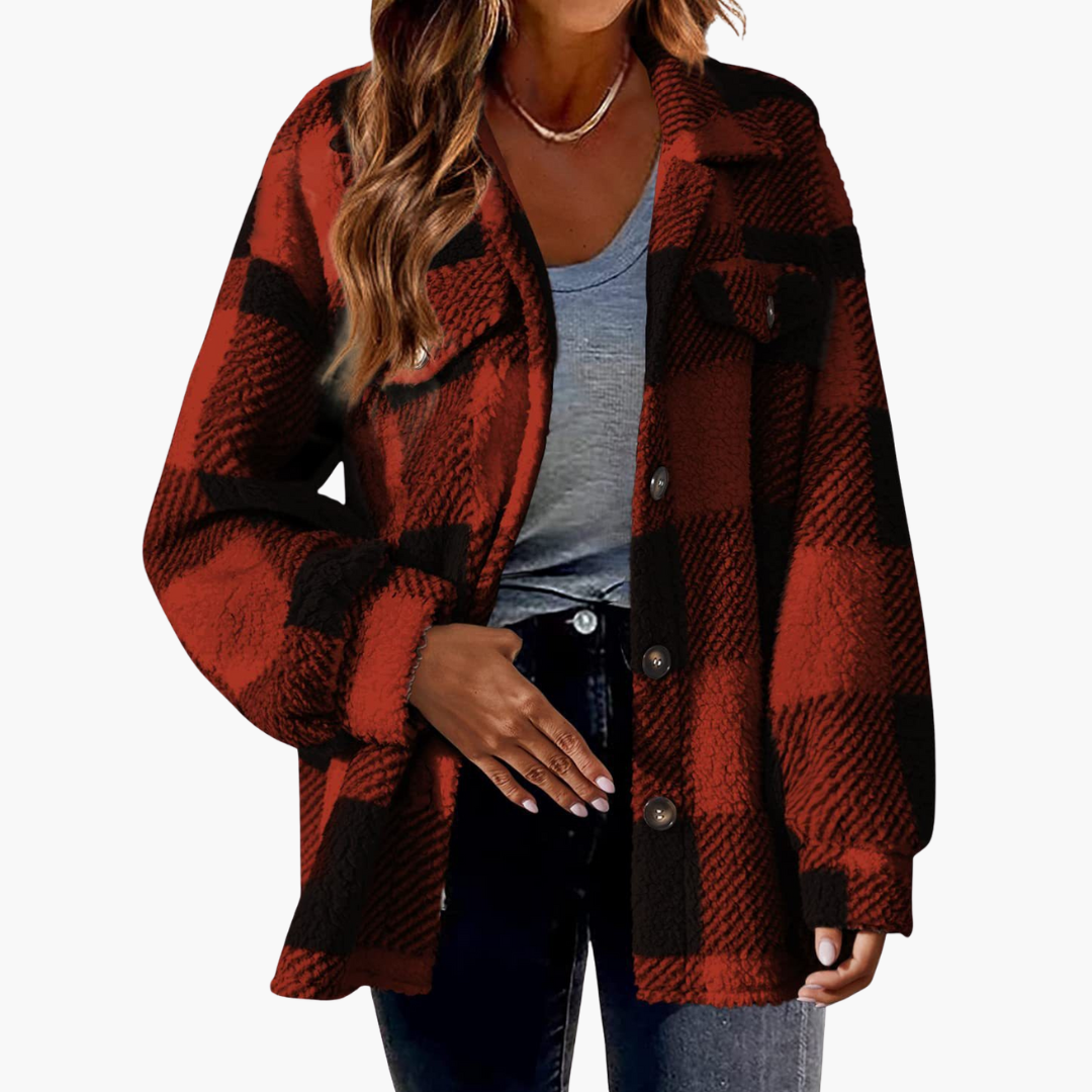 Women's Casual Plaid Fleece Jacket with Buttons | Altivaro