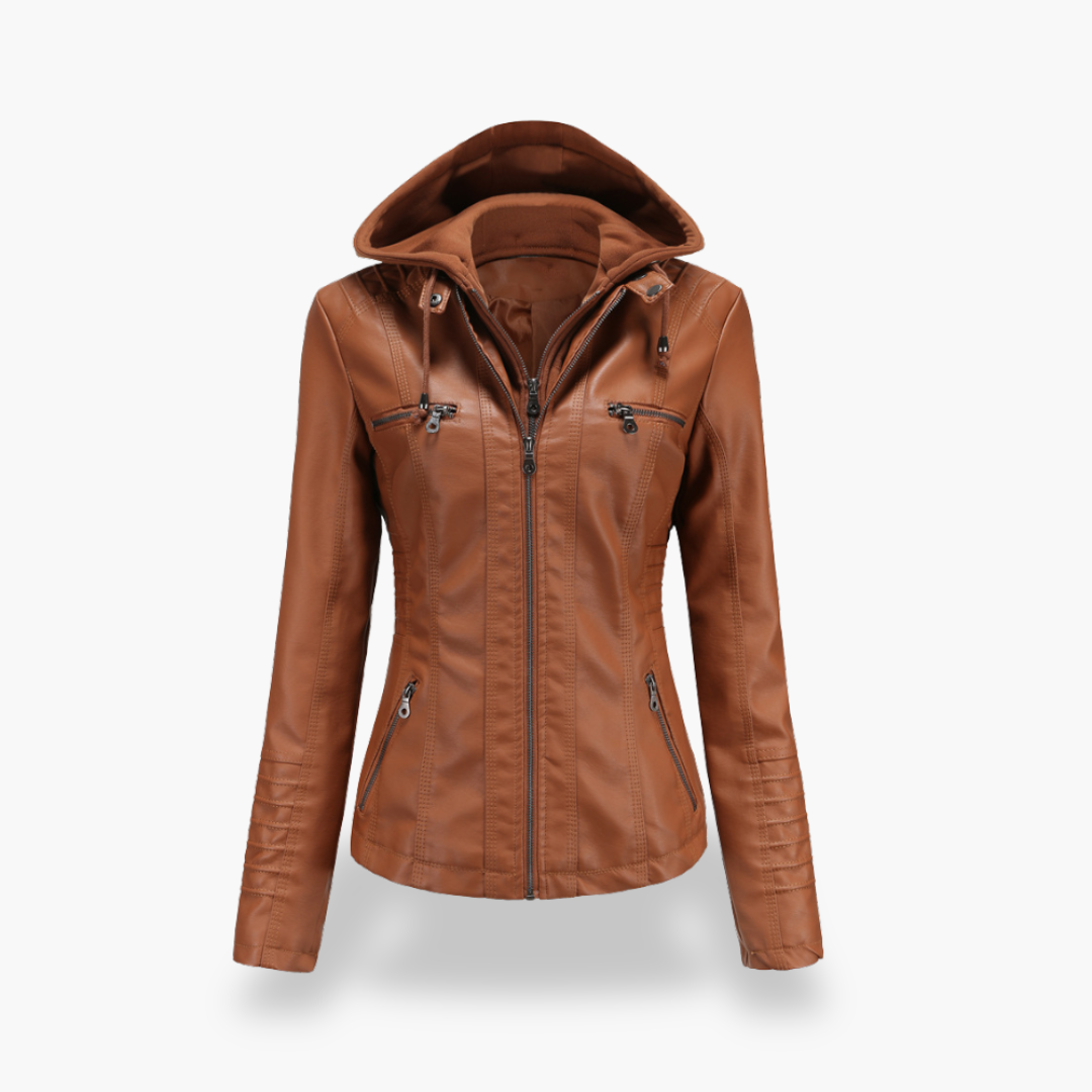 Giacca Donna in Ecopelle con Cappuccio e Zip Slim Fit | Altivaro