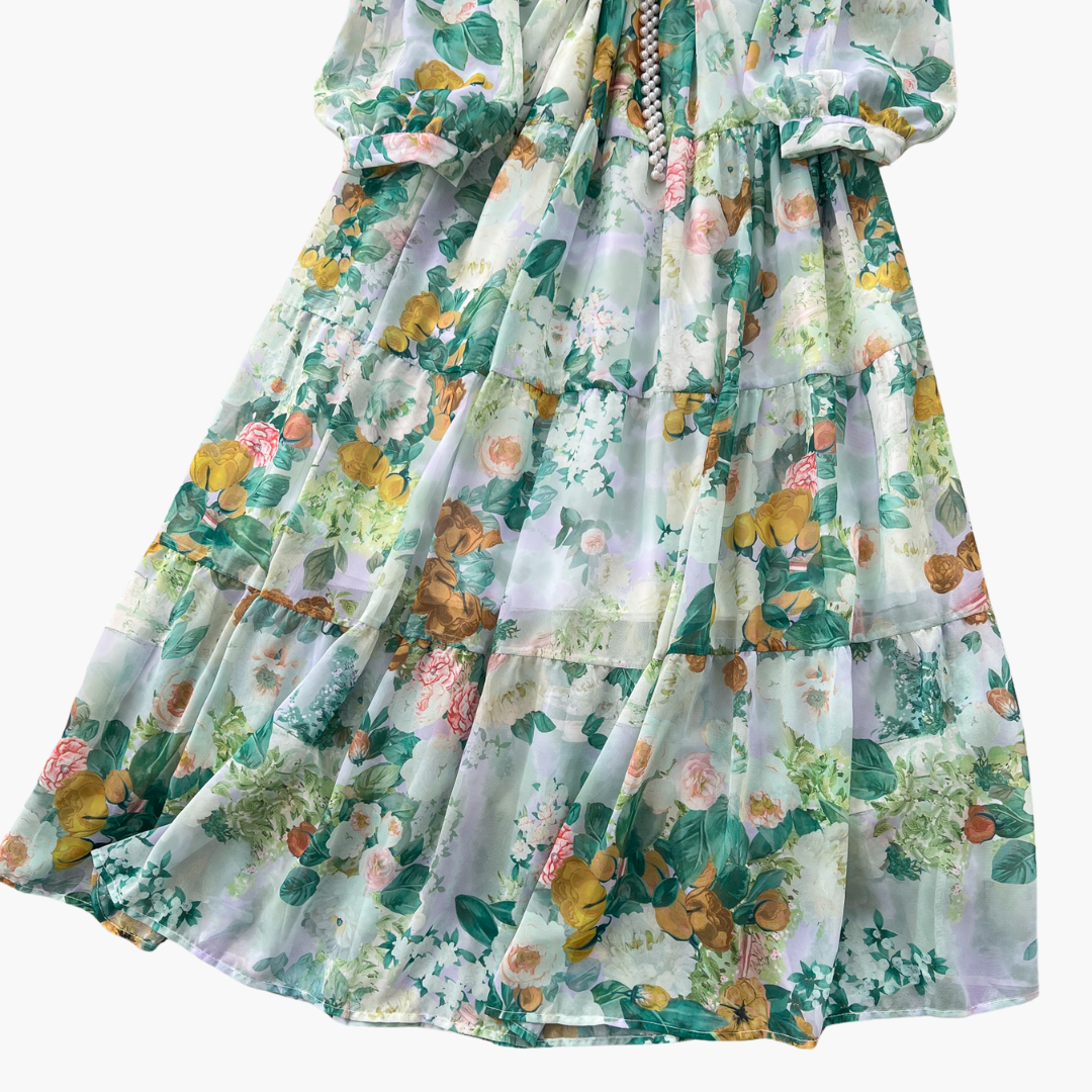 Abito Lungo Donna Floreale Rosa Chiffon Elegante Estivo Casual | Altivaro