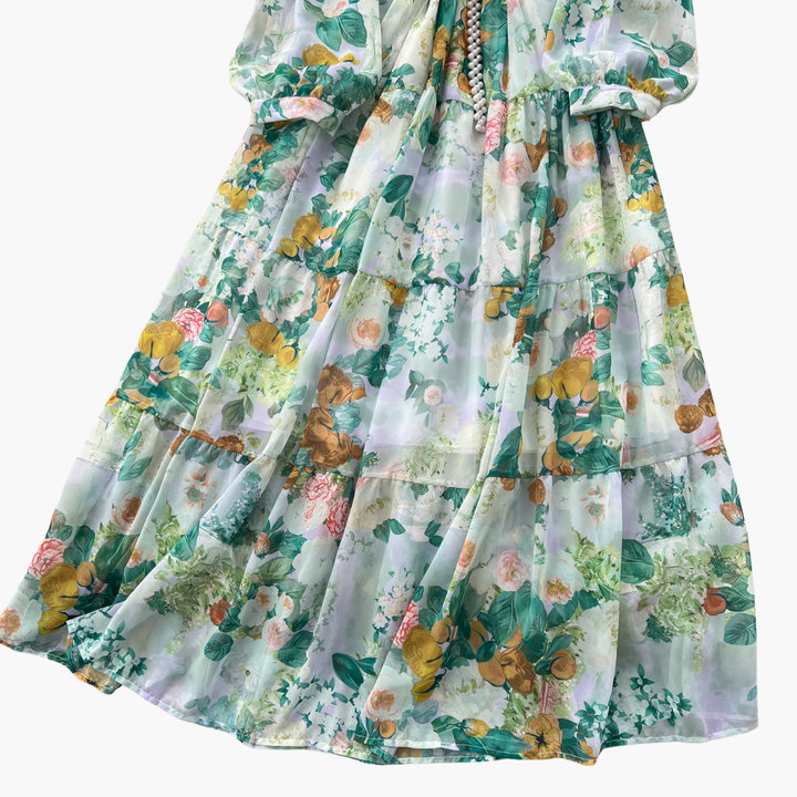 Abito Lungo Donna Floreale Rosa Chiffon Elegante Estivo Casual | Altivaro