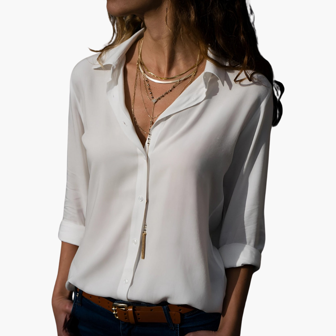 Camicia Donna Blouse a Maniche Lunghe Chiffon Scollo a V | Altivaro-Altivaro