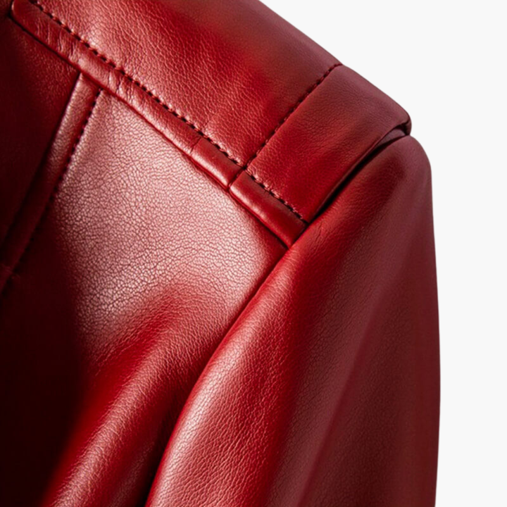 Women's Biker Jacket in Red Faux Leather with Zip | Altivaro