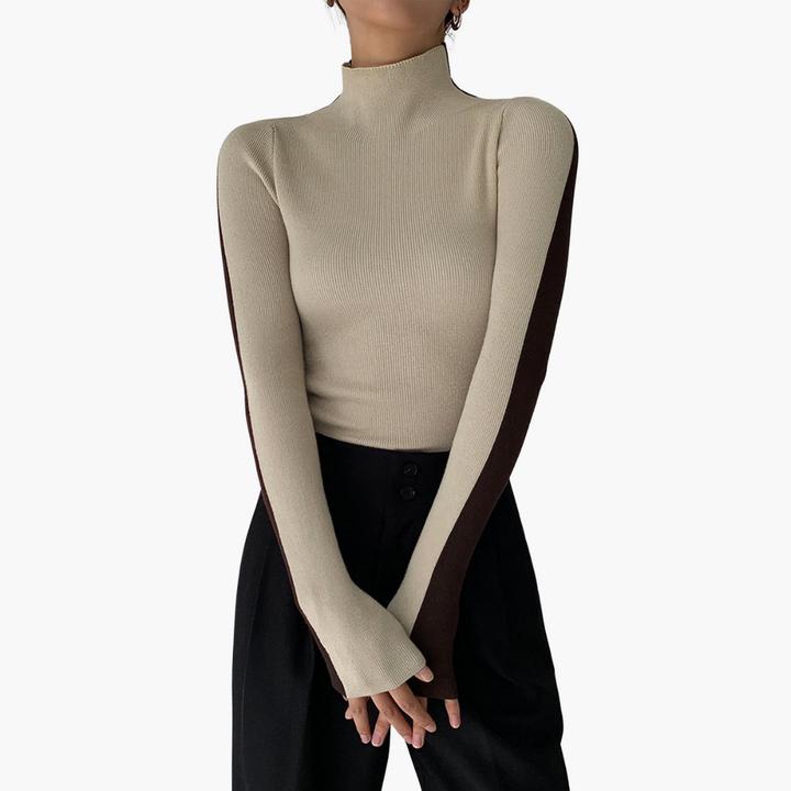 Maglia Dolcevita Donna Bicolore Maniche Lunghe in Maglia | Altivaro