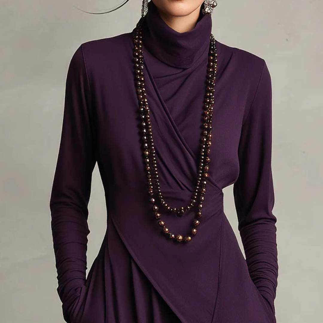 Long Dress for Women with High Neck in Mixed Fabric | Altivaro