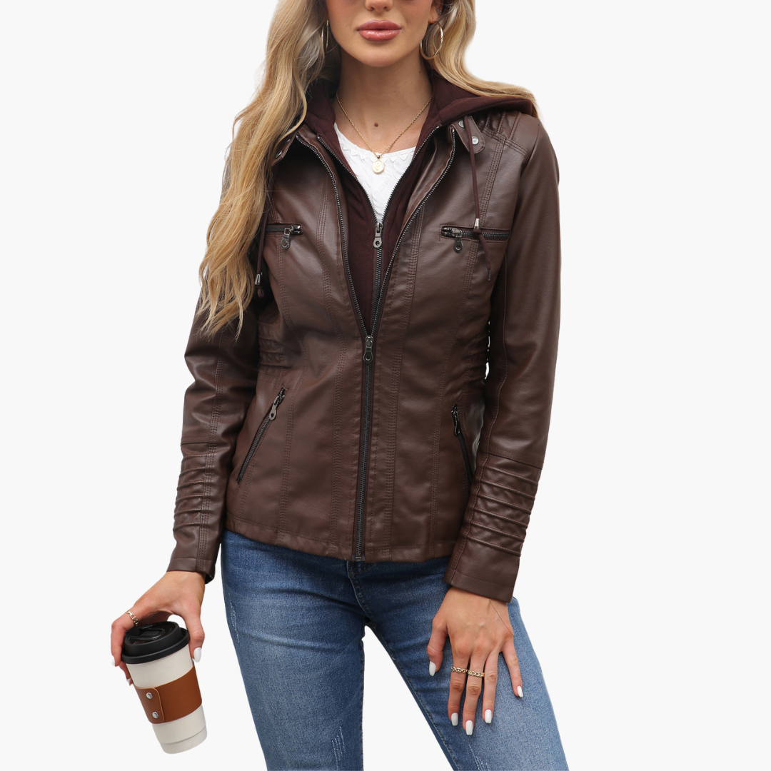 Giacca Donna in Ecopelle con Cappuccio e Zip Slim Fit | Altivaro