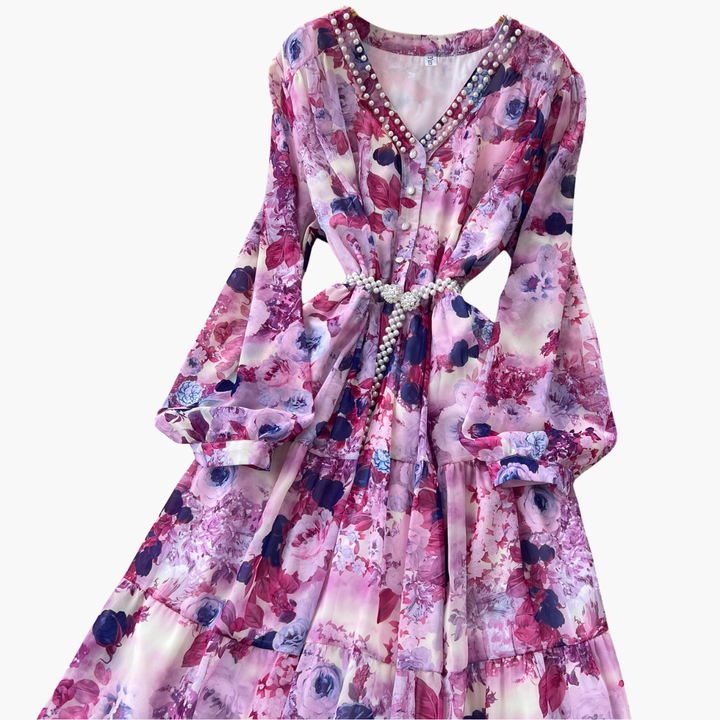 Abito Lungo Donna Floreale Rosa Chiffon Elegante Estivo Casual | Altivaro