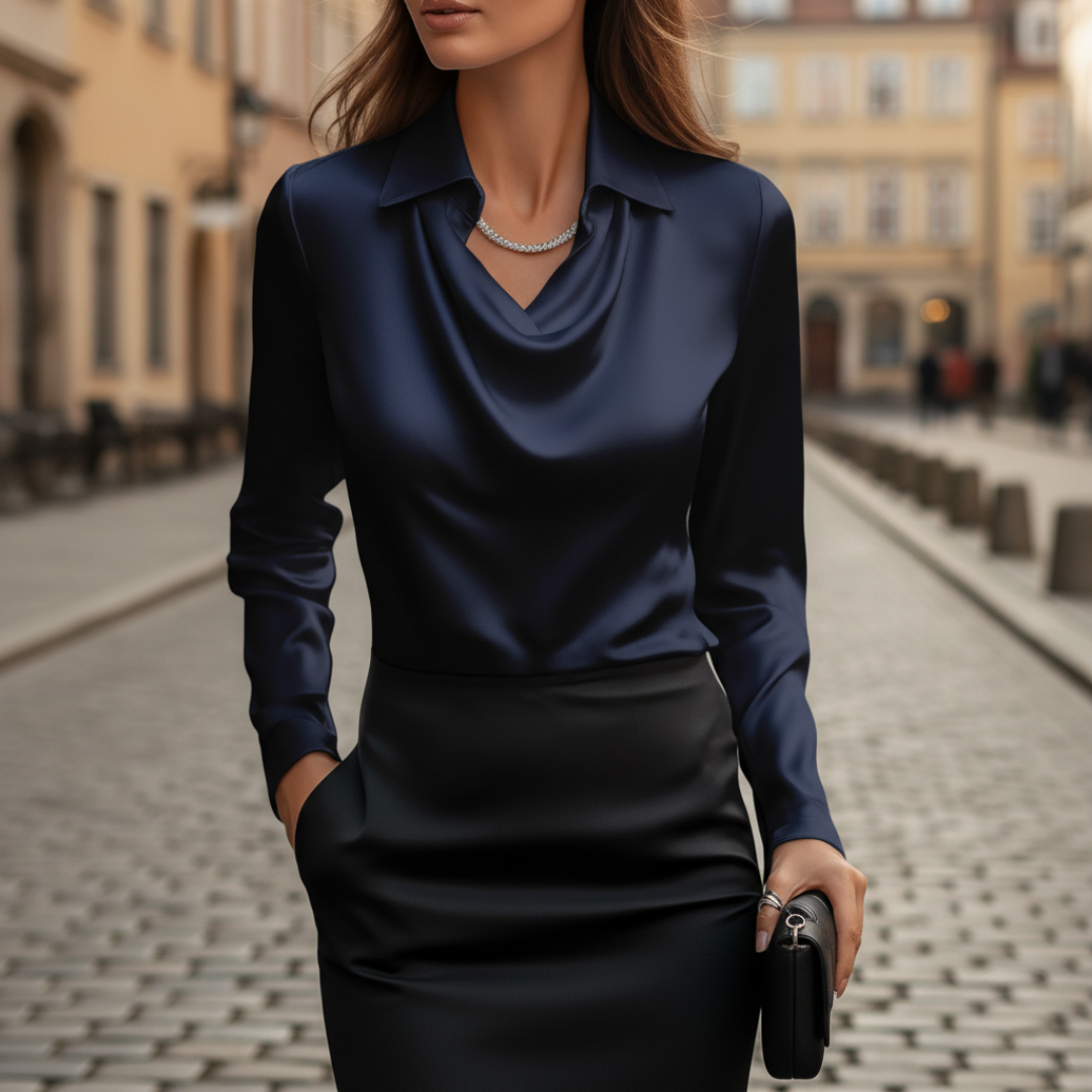 Damen Satinhemd mit Kragen und langen Ärmeln | Altivaro