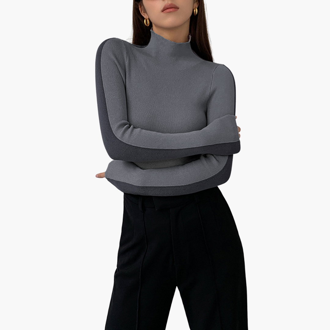 Maglia Dolcevita Donna Bicolore Maniche Lunghe in Maglia | Altivaro
