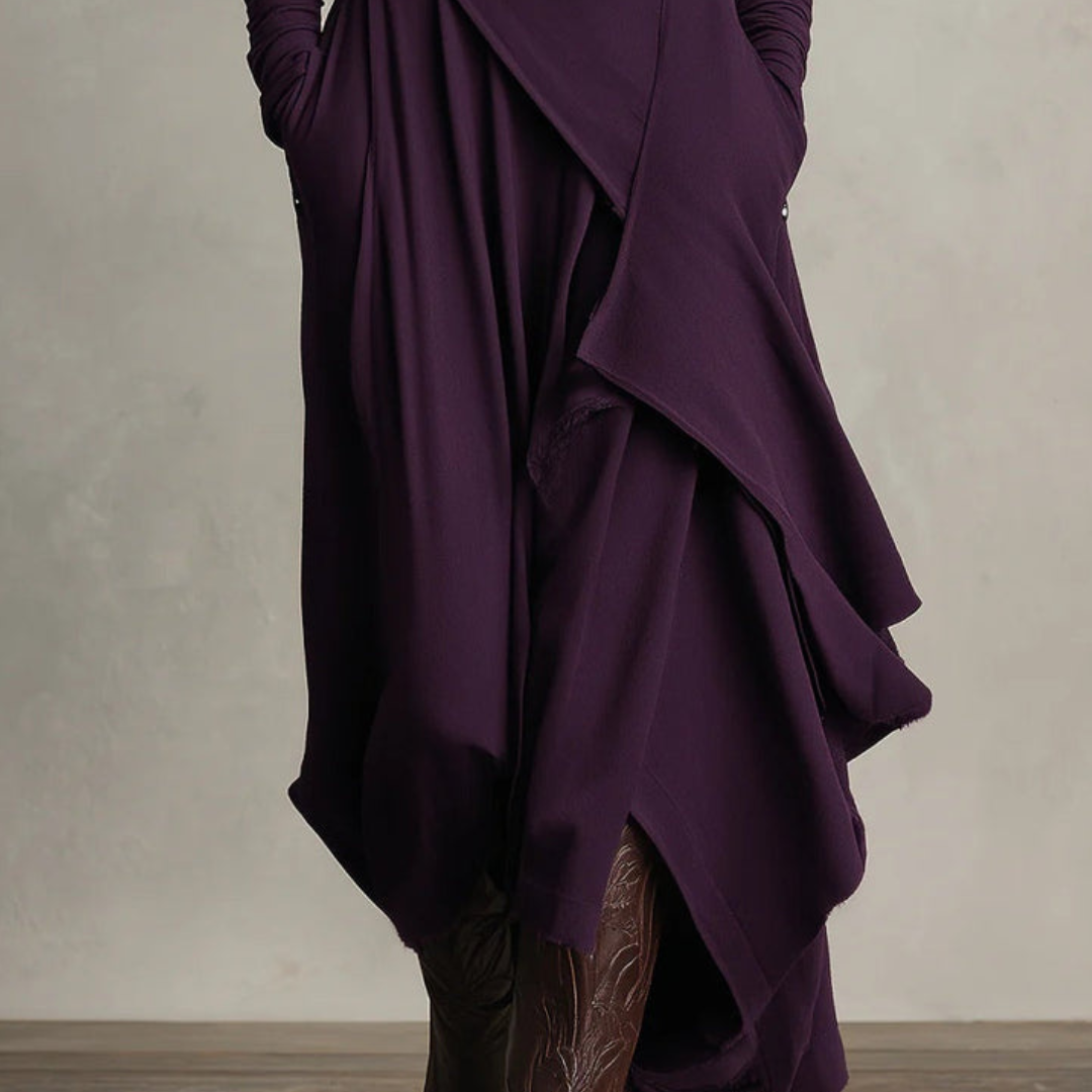 Long Dress for Women with High Neck in Mixed Fabric | Altivaro