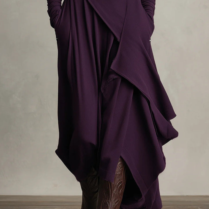 Long Dress for Women with High Neck in Mixed Fabric | Altivaro