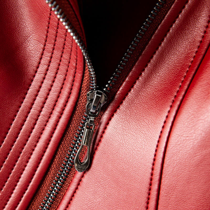 Women's Biker Jacket in Red Faux Leather with Zip | Altivaro