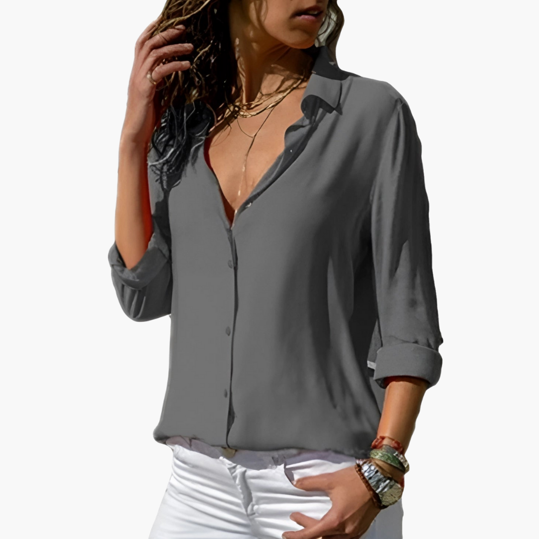 Camicia Donna Blouse a Maniche Lunghe Chiffon Scollo a V | Altivaro-Altivaro