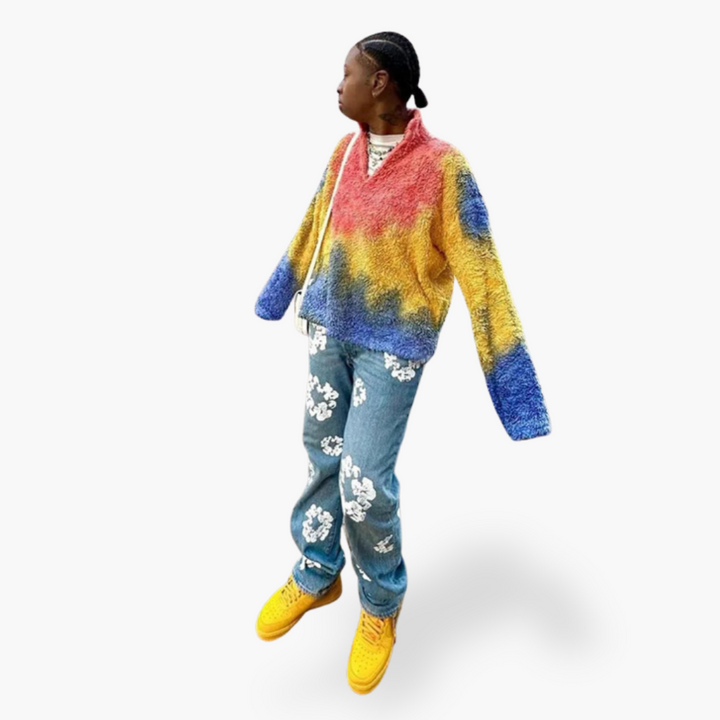 Completo Giacca e Jeans Unisex Denim con Stampa Floreale | Altivaro