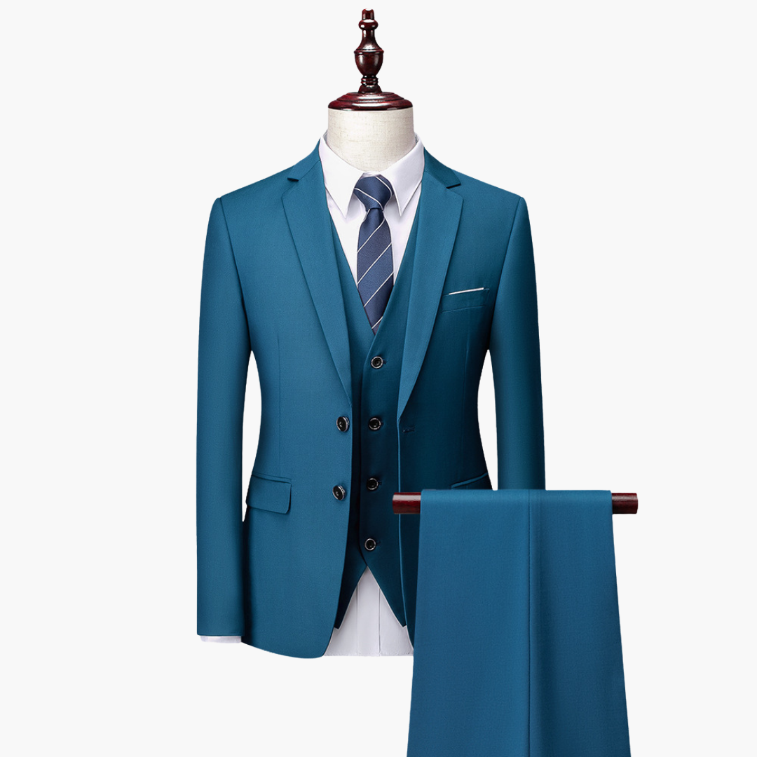 Abito Uomo Elegante 3 Pezzi Slim Fit Poliestere Blu Petrolio Cerimonia | Altivaro-Altivaro
