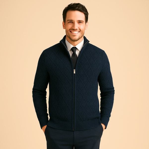 Herren Strickjacke mit Reißverschluss Diamantmuster | Altivaro