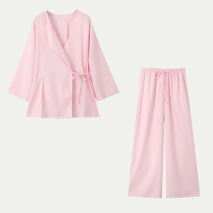 Completo Pigiama da Donna in Seta Satin con Pantaloni Larghi | Altivaro