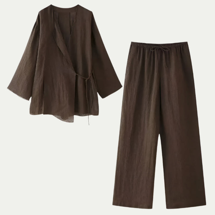 Completo Pigiama da Donna in Seta Satin con Pantaloni Larghi | Altivaro