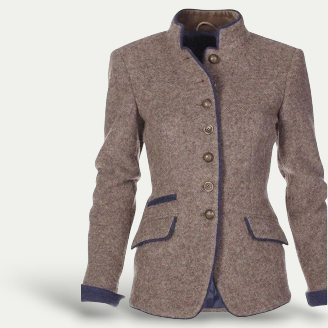 Giacca da Donna in Tweed Marrone con Collo Alto | Altivaro
