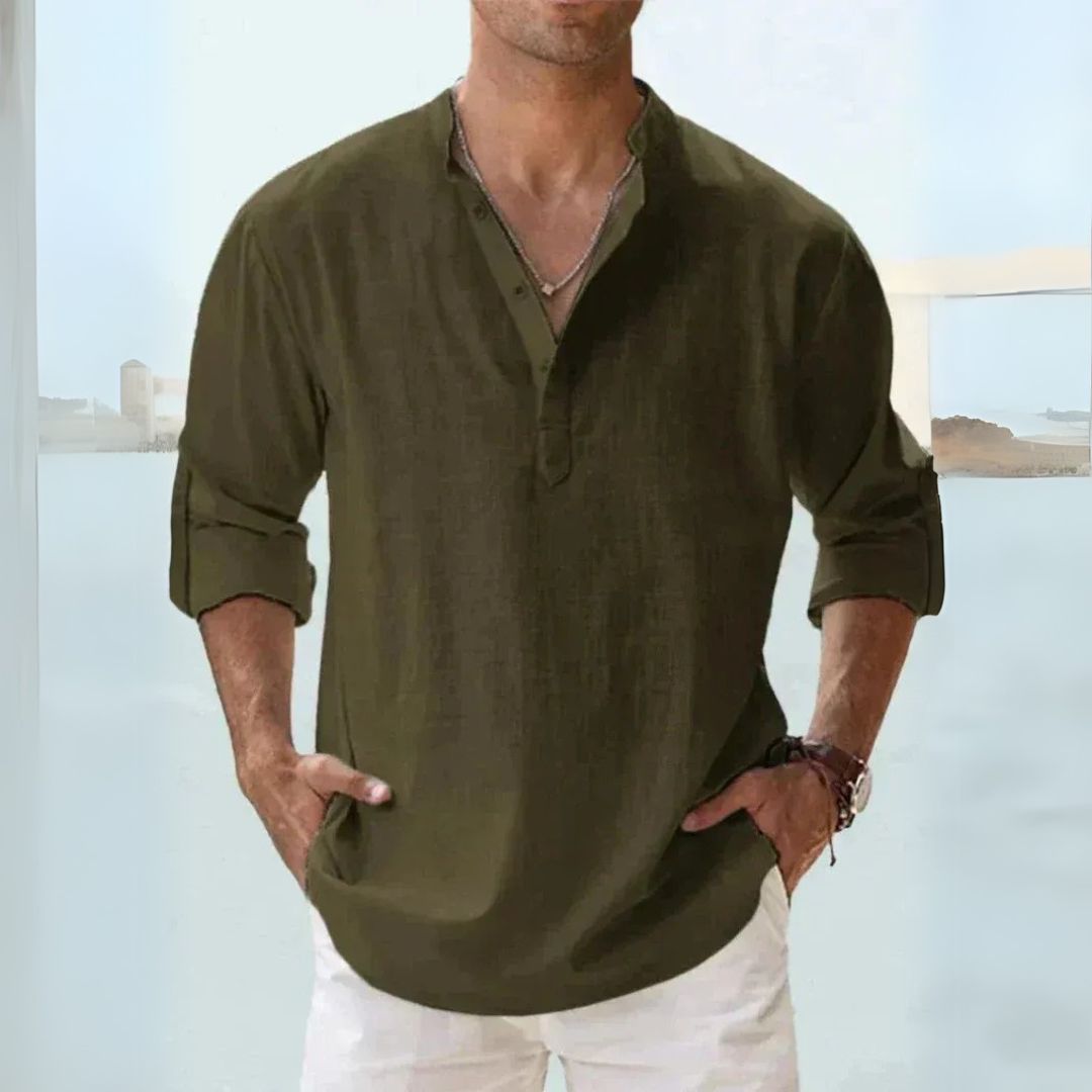 Camicia Lino Uomo Manica Lunga Henley Casual | Altivaro-Altivaro