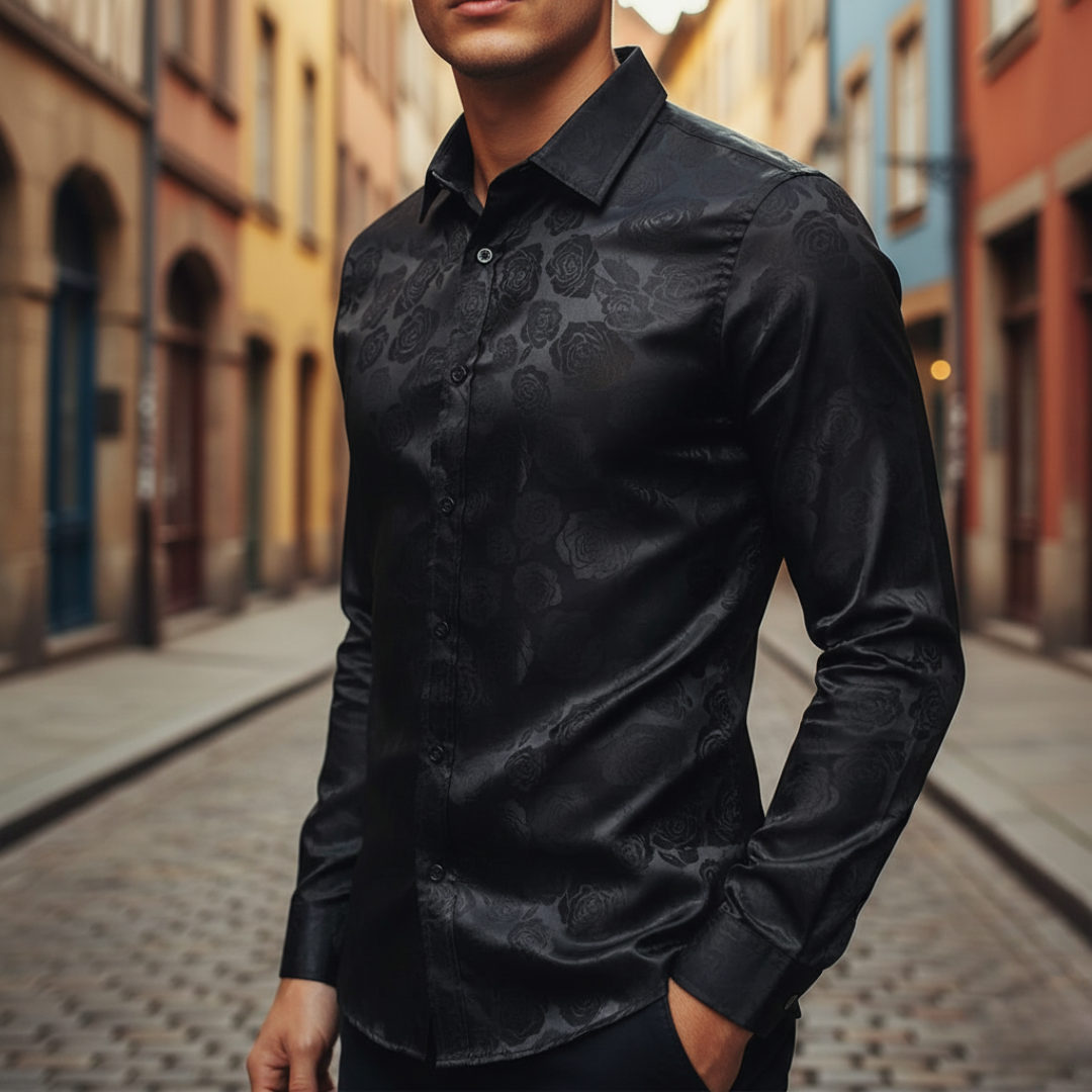 Herrenhemd aus elegantem Stoff mit Rosenmuster | Altivaro