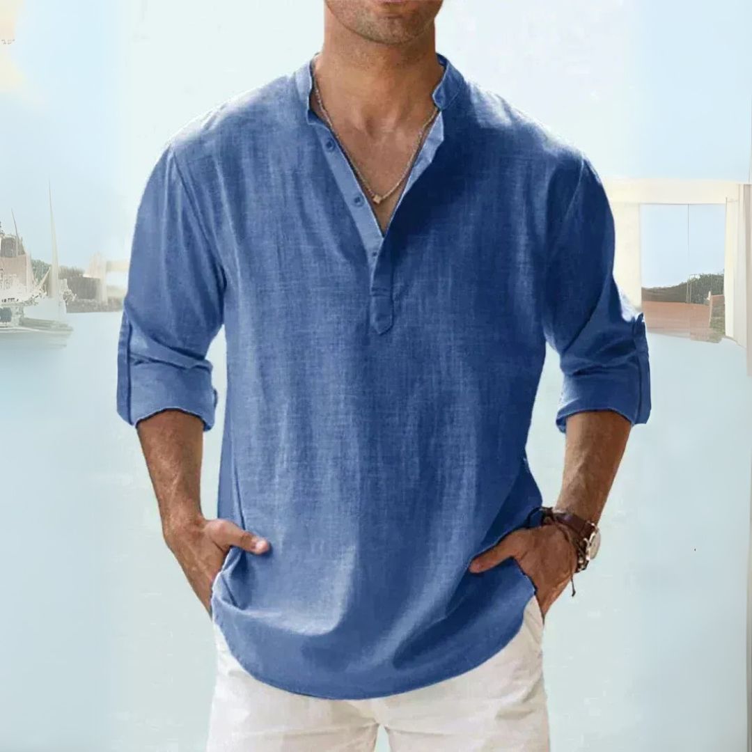 Camicia Lino Uomo Manica Lunga Henley Casual | Altivaro-Altivaro