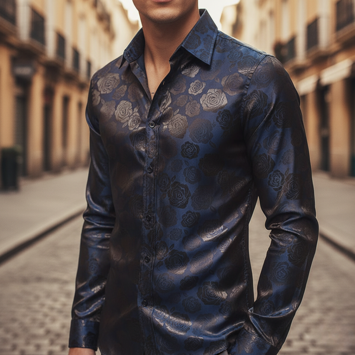 Herrenhemd aus elegantem Stoff mit Rosenmuster | Altivaro