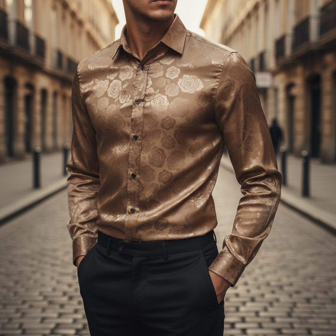 Herrenhemd aus elegantem Stoff mit Rosenmuster | Altivaro