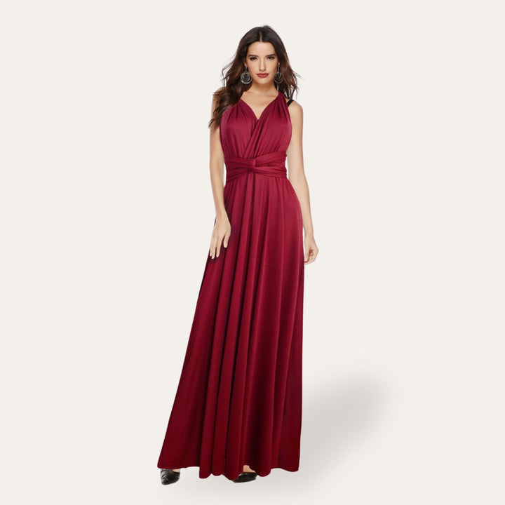 Elegante Abito Lungo Scollato Azzurro | Altivaro