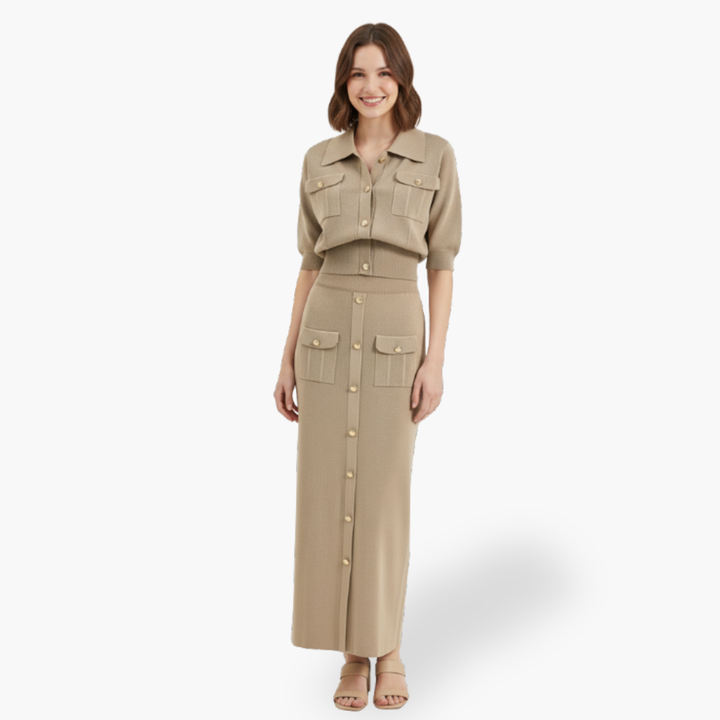 Women's Set Sweater with Long Skirt and Buttoned Shirt | Altivaro