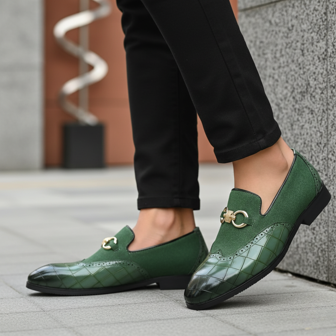 Herren Orthopädische Schuhe aus grünem und schwarzem Kunstleder | Altivaro