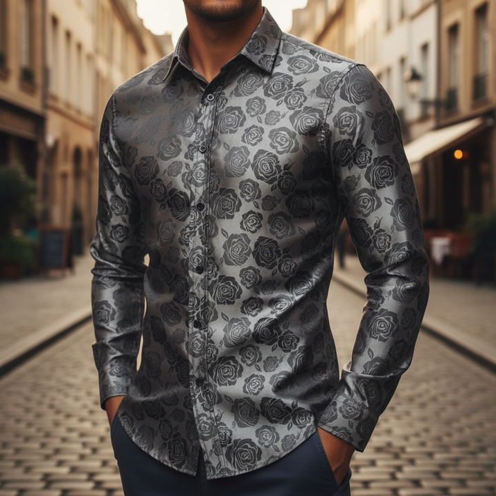 Herrenhemd aus elegantem Stoff mit Rosenmuster | Altivaro