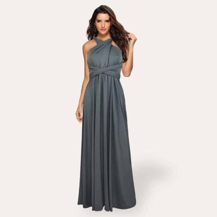Elegante Abito Lungo Scollato Azzurro | Altivaro