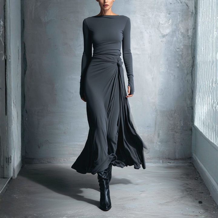 Long Draped Dress for Women in Mixed Fibers | Altivaro